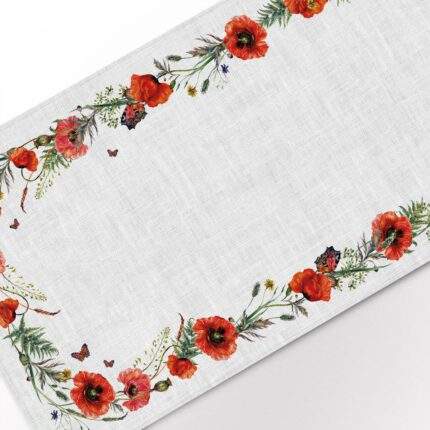 Table runner, Wild Poppies, linen table runner, 100% linen, PR0688