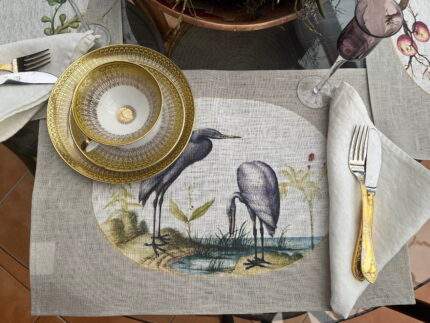Placemats set, Two Great Egrets with Green Breeding Masks (1575–1580), PR0710