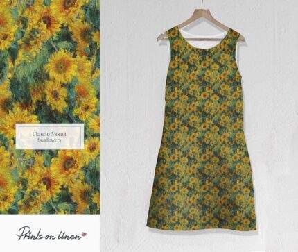 Sunflowers dress, Claude Monet, linen dress, linen women dress, PR1017