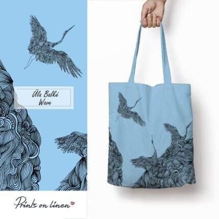 Tote bag aesthetic, linen bag, Wave, Cranes, designer bag, linen tote, 100% linen, summer bag, PR1162