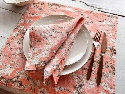 Linen napkins, Almond Blossom, Peach color, Van Gogh, soft napkins, dinner napkins, PR0752