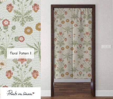 Noren curtain, Floral Pattern II, linen curtains, door curtain, 100% linen, panel curtain, closet cover, PR1401