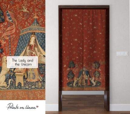 Noren curtain, The Lady and the Unicorn, linen curtains, door curtain, 100% linen, panel curtain, closet cover, PR1399