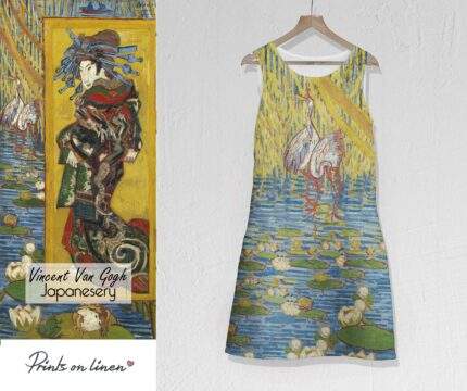 Linen dress, Vincent Van Gogh, Japanesery, Sleeveless, 100% linen, Summer dress, PR1614