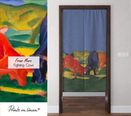 Noren curtain, Franz Marc, Fighting Cows, linen curtains, door curtain, 100% linen, panel curtain, closet cover, PR1402