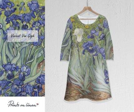 Linen women dress, Vincent Van Gogh, Irises, 3/4 sleeves, 100% linen, handmade, unique dress, PR1733