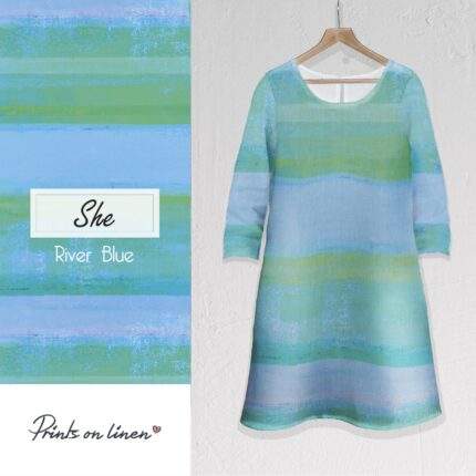Linen women dress, She, River Blue, 3/4 sleeves, 100% linen, handmade, unique dress, PR1736