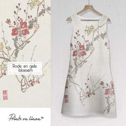 Linen dress, Rode en Gele Bloesem, Sleeveless, 100% linen, Summer dress, PR1649