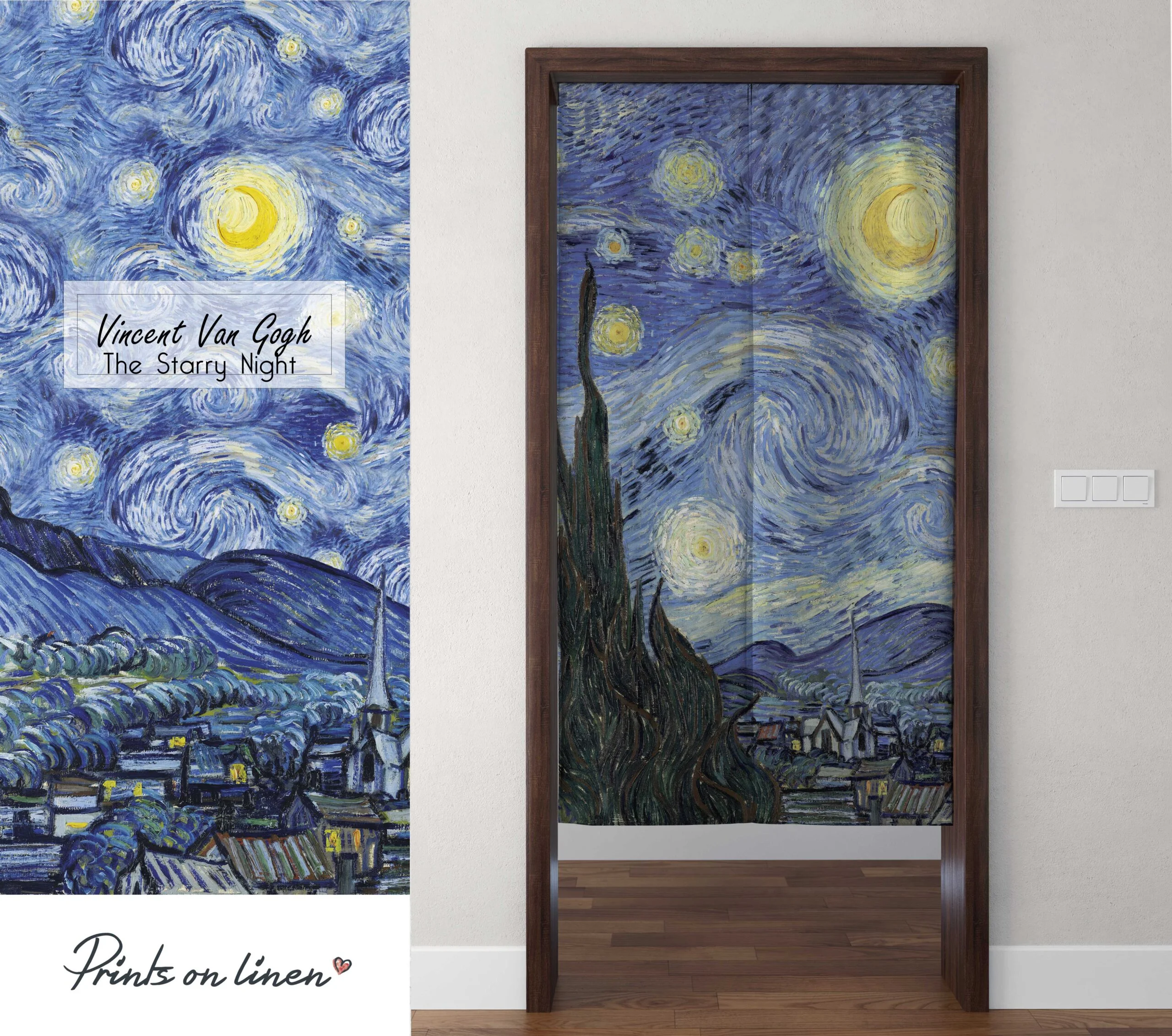 Noren curtain, Vincent Van Gogh, The Starry Night, linen