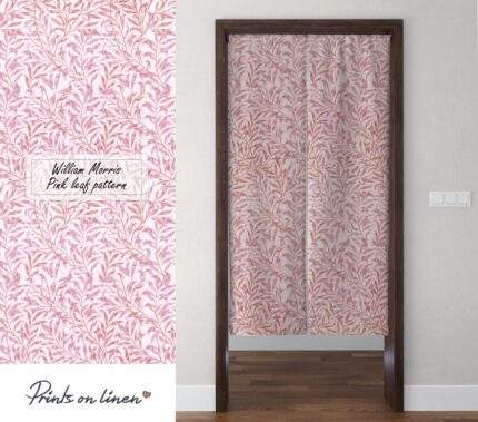 Noren curtain, William Morris, Pink Leaf Pattern, linen curtains, door curtain, 100% linen, panel curtain, closet cover, PR1407