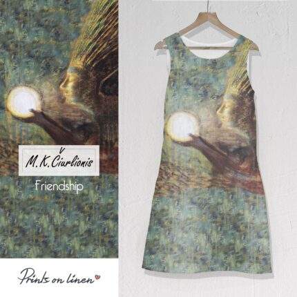 Linen dress, M. K. Čiurlionis, Friendship, Sleeveless, 100% linen, Summer dress, PR1637