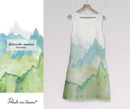 Linen dress, Watercolor Mountains, Mint Edition, Sleeveless, 100% linen, Summer dress, PR1613