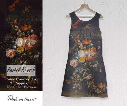 Linen dress, Rachel Ruysch, Roses, Convolvulus, Poppies and Other Flowers, Sleeveless, 100% linen, Summer dress, PR1663