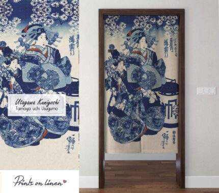Noren curtain, Utagawa Kuniyoshi, Tamaya uchi Usugumo, linen curtains, door curtain, 100% linen, panel curtain, closet cover, PR1410