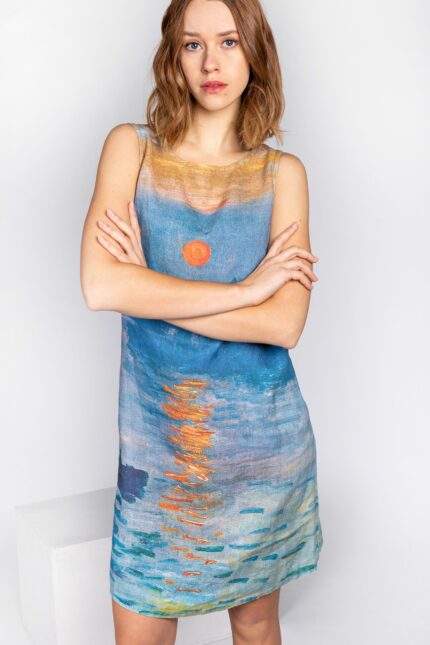 Linen dress, Claude Monet, Impression, Sunrise, 100% linen, sleeveless dress, bohemian dress, PR2060