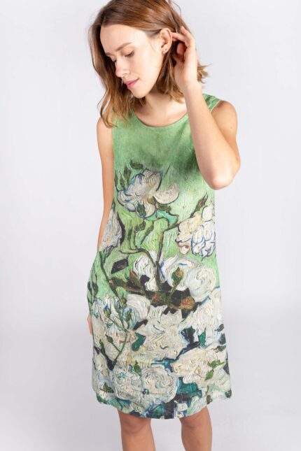 Linen dress, Roses, 1890, Vincent van Gogh, 100% linen, sleeveless dress, bohemian dress, PR2078