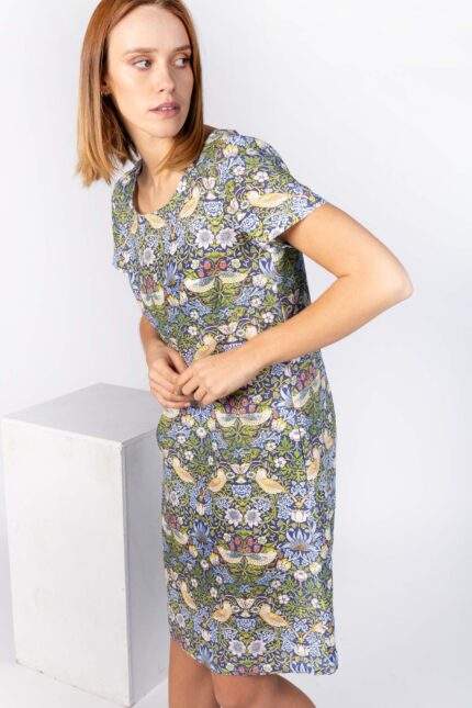 Linen dress, William Morris, Strawberry Thief, 100% linen, short sleeves dress, bohemian dress, PR1892