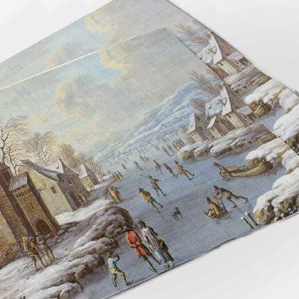 Placemats, Wintergezicht Met Ijsvermaak, 100% linen, decorative pattern, bohemian pattern, handmade, PR2169
