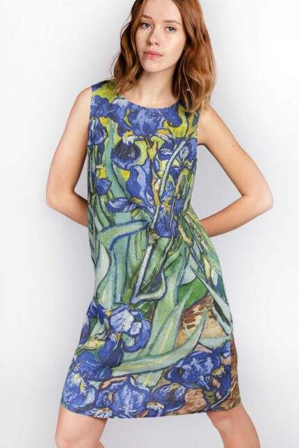 Linen dress, Vincent Van Gogh, Irises, 100% linen, sleeveless dress, bohemian dress, PR2045