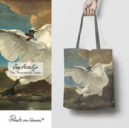 Linen Tote Bag, Jan Asselijn, The Threatened Swan,  Tote bag, 100% linen, Made in Lithuania, Hand Made Tote, Shopping bag, PR2379