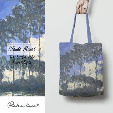 Linen Tote Bag, Claude Monet, Poplars on the River Epte, Tote bag, 100% linen, Made in Lithuania, Hand Made Tote, Shopping bag, PR2381