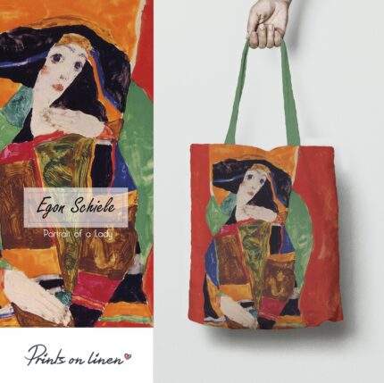 Linen Tote Bag, Egon Schiele, Portrait of a Lady, Tote bag, 100% linen, Made in Lithuania, Hand Made Tote, Shopping bag, PR2427