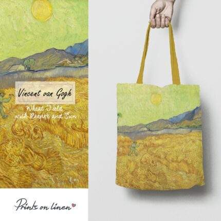 Linen Tote Bag, Vincent Van Gogh, Wheatfield with a Reaper and Sun, Tote bag, 100% linen, Made in Lithuania, Hand Made Tote, Shopping bag, PR2436