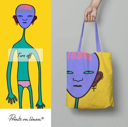 Linen Tote Bag, Turn off, Tote bag, 100% linen, Made in Lithuania, Hand Made Tote, Shopping bag, PR2429