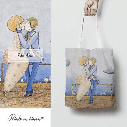 Linen Tote Bag, The Kiss, Tote bag, 100% linen, Made in Lithuania, Hand Made Tote, Shopping bag, PR2440