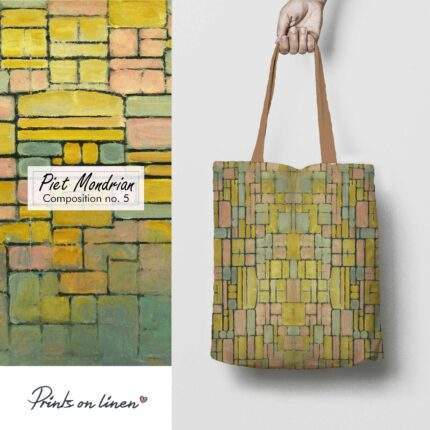 Linen Tote Bag, Piet Mondrian, Composition no. 5, Tote bag, 100% linen, Made in Lithuania, Hand Made Tote, Shopping bag, PR2445