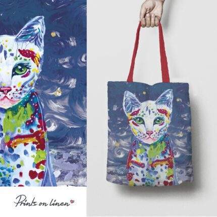 Linen Tote Bag, Gato, Tote bag, 100% linen, Made in Lithuania, Hand Made Tote, Shopping bag, PR2408