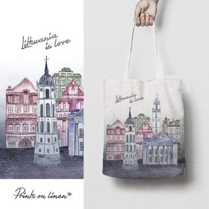 Linen Tote Bag, Lithuania is Love, Tote bag, 100% linen, Made in Lithuania, Hand Made Tote, Shopping bag, PR2431