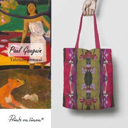 Linen Tote Bag, Paul Gauguin, Tahitian Pastoral, Tote bag, 100% linen, Made in Lithuania, Hand Made Tote, Shopping bag, PR2441
