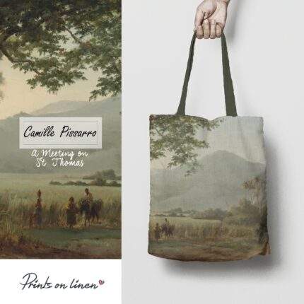 Linen Tote Bag, Camille Pissarro, A Meeting on St Thomas, Tote bag, 100% linen, Made in Lithuania, Hand Made Tote, Shopping bag, PR2409
