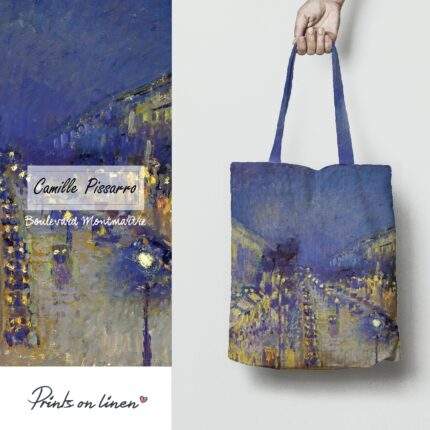 Linen Tote Bag, Camille Pissarro, Boulevard Montmartre, Tote bag, 100% linen, Made in Lithuania, Hand Made Tote, Shopping bag, PR2439