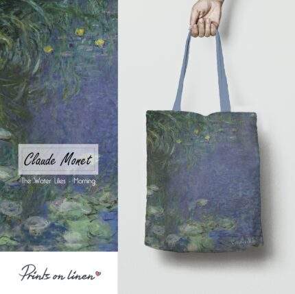 Linen Tote Bag, Claude Monet, The Water Lilies - Morning, Tote bag, 100% linen, Made in Lithuania, Hand Made Tote, Shopping bag, PR2451