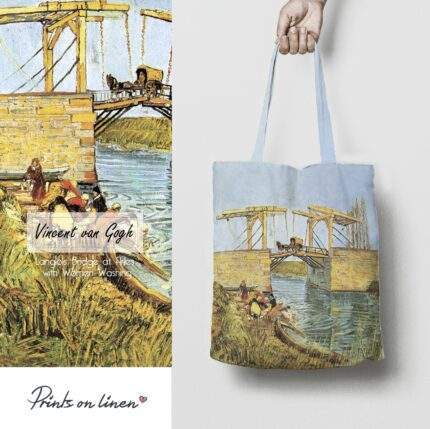 Linen Tote Bag, Vincent Van Gogh, Longlois Bridge, Tote bag, 100% linen, Made in Lithuania, Hand Made Tote, Shopping bag, PR2450
