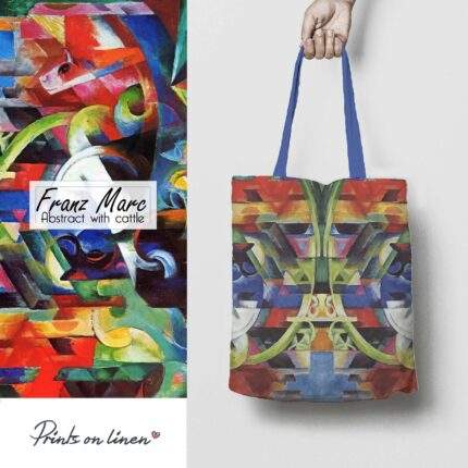Linen Tote Bag, Franz Marc, Abstract with Cattle, Tote bag, 100% linen, Made in Lithuania, Hand Made Tote, Shopping bag, PR2462