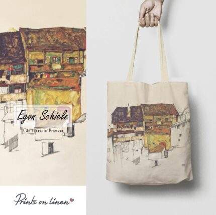 Linen Tote Bag, Egon Schiele, Old House in Krumau, Tote bag, 100% linen, Made in Lithuania, Hand Made Tote, Shopping bag, PR2463