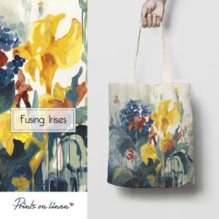 Linen Tote Bag, Fusing Irises, Tote bag, 100% linen, Made in Lithuania, Hand Made Tote, Shopping bag, PR2466