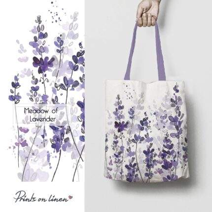 Linen Tote Bag, Meadow of Lavender, Tote bag, 100% linen, Made in Lithuania, Hand Made Tote, Shopping bag, PR2476