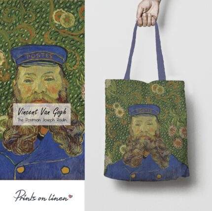 Linen Tote Bag, Vincent van Gogh, The Postman Joseph Roulin, Tote bag, 100% linen, Made in Lithuania, Hand Made Tote, Shopping bag, PR2468