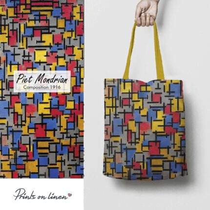 Linen Tote Bag, Piet Mondrian, Composition 1916, Tote bag, 100% linen, Made in Lithuania, Hand Made Tote, Shopping bag, PR2471
