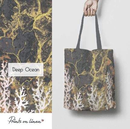 Linen Tote Bag, Deep Ocean, Tote bag, 100% linen, Made in Lithuania, Hand Made Tote, Shopping bag, PR2469