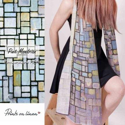 Linen scarf, Piet Mondrian, Composition no. 11, blanket scarf, linen shawl, vintage scarf, gift for her, boho scarf, gift for mom, bridesmaid gift, PR2554