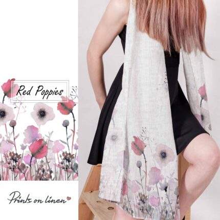 Linen scarf, Red Poppies, blanket scarf, linen shawl, vintage scarf, gift for her, boho scarf, gift for mom, bridesmaid gift, PR2548