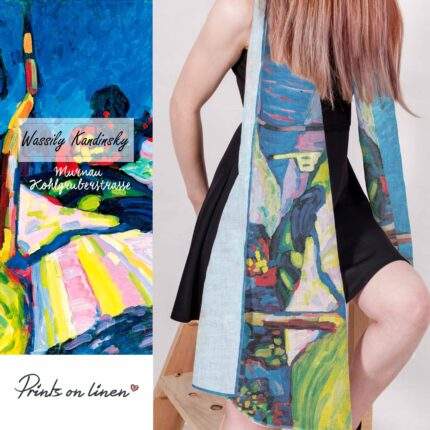 Linen scarf, Wassily Kandisnky, Murnau, blanket scarf, linen shawl, vintage scarf, gift for her, boho scarf, gift for mom, bridesmaid gift, PR2539