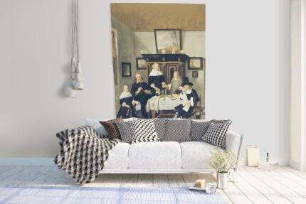 Wall tapestry, Quirijn van Brekelenkam, Family Group in an Interior, 100% linen, art print, wall decor, PR2824