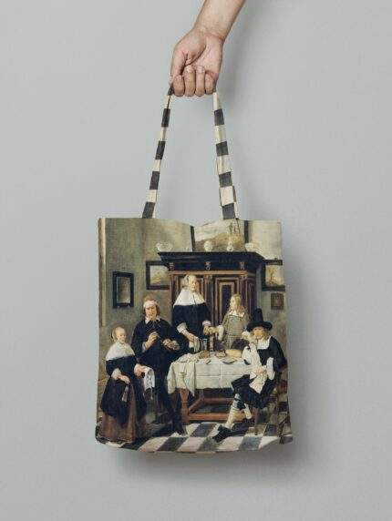 Linen Tote Bag, Quirijn van Brekelenkam Family Group in an Interior, Tote bag, 100% linen, Made in Lithuania, Hand Made Tote, Shopping bag, PR2846