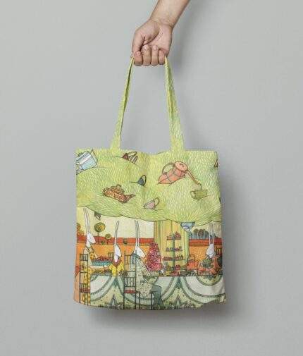 Linen Tote Bag, Celebrating life with Folks, Tote bag, 100% linen, Made in Lithuania, Hand Made Tote, Shopping bag, PR2919